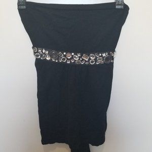 Black strapless diamond encrusted tube top